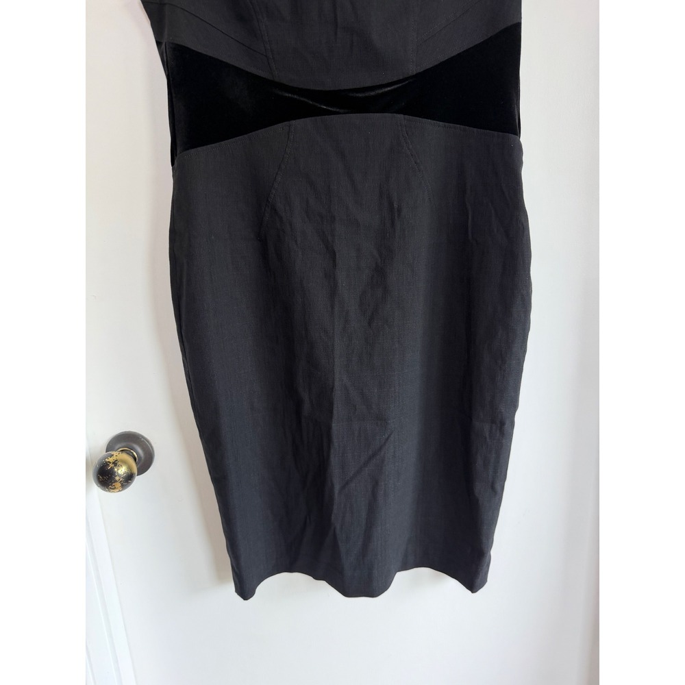 ZAC Zac Posen Black Velvet Contrast Mock Neck Cap Sleeve Sheath Dress Size 10 - Picture 3 of 10